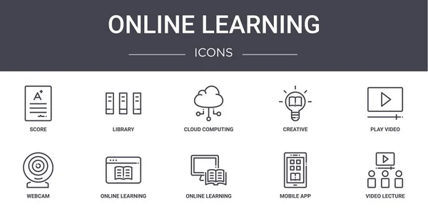 Concepto Aprendizaje Línea Iconos Línea Conjunto Contiene Iconos Utilizables Para — Archivo Imágenes Vectoriales