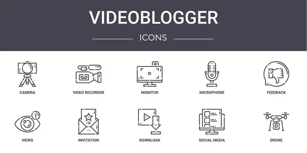 Videoblogger Concept Line Icônes Ensemble Contient Des Icônes Utilisables Pour — Image vectorielle