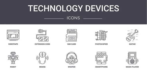 Tecnología Dispositivos Concepto Línea Iconos Conjunto Contiene Iconos Utilizables Para — Vector de stock