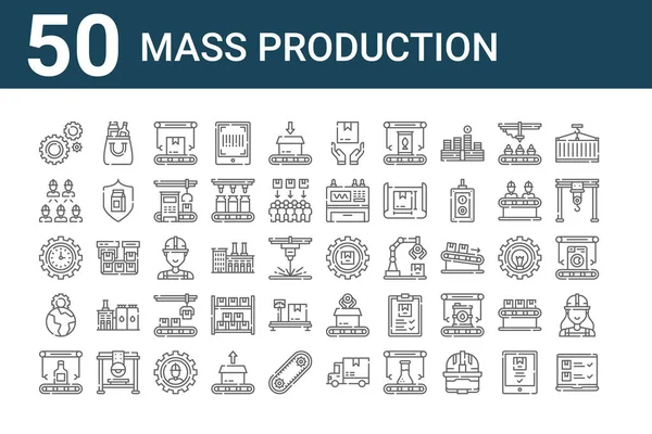 Tömegtermelési Ikont Tartalmazó Készlet Vázolja Vékony Vonal Ikonok Mint Szállítás — Stock Vector