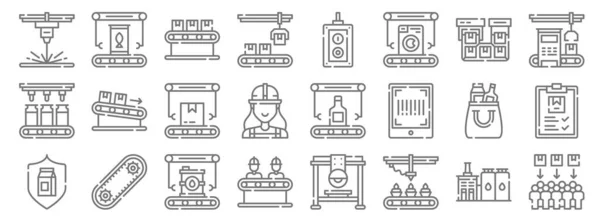 Iconos Línea Producción Masa Conjunto Lineal Conjunto Línea Vectorial Calidad — Archivo Imágenes Vectoriales