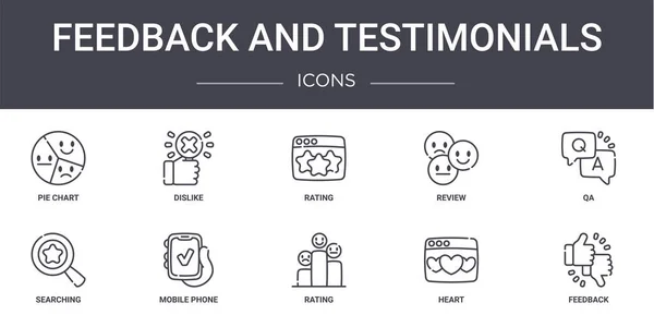 Feedback Und Testimonials Concept Line Icons Gesetzt Enthält Symbole Für — Stockvektor