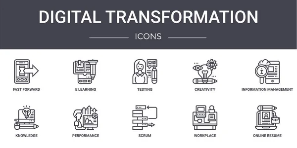 Dijital Dönüşüm Konsept Çizgisi Simgeleri Ayarlandı Web Logo Öğrenme Yaratıcılık — Stok Vektör