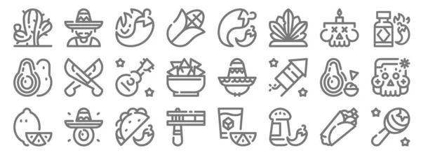 Cinco Mayo Line Icons Conjunto Lineal Set Línea Vectorial Calidad — Archivo Imágenes Vectoriales