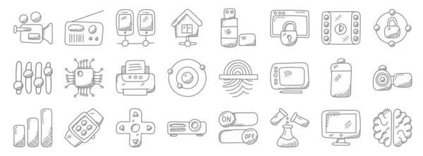 Technologie Linie Symbole Lineares Set Qualitätsvektorleitungssatz Wie Gehirn Experimente Projektor — Stockvektor