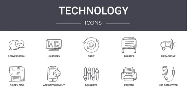 Tecnología Concepto Línea Iconos Conjunto Contiene Iconos Utilizables Para Web — Vector de stock