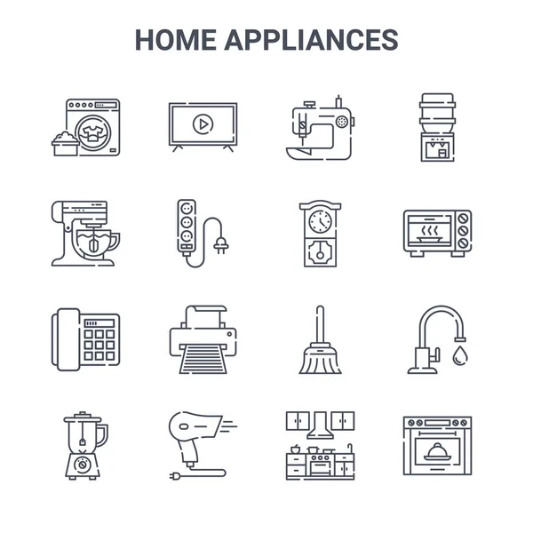 Set Home Appliances Concept Vector Line Icons 64X64 Ikony Tenký — Stockový vektor