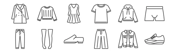 Set Linear Clothes Outfit Icons Thin Outline Icons Sport Shoe — Stock Vector