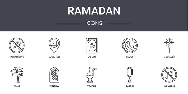 Ramadan Concept Line Icons Set Contiene Iconos Utilizables Para Web — Vector de stock
