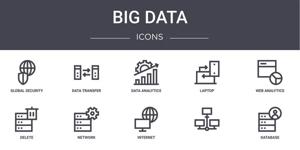Conjunto Iconos Línea Concepto Big Data Contiene Iconos Utilizables Para — Vector de stock
