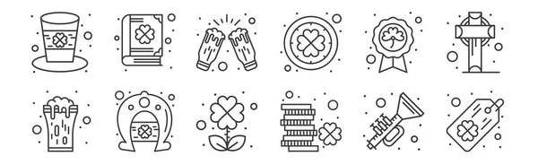 Set Linear Saint Patrick Icons Thin Outline Icons Tag Coins — Stock Vector