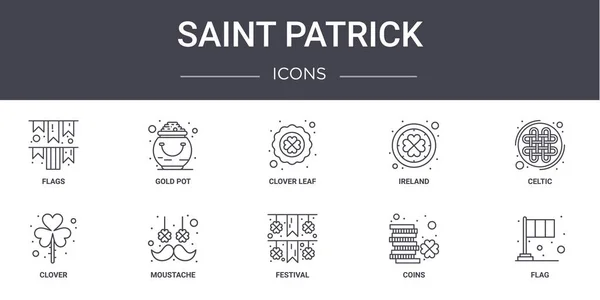 Aziz Patrick Konsept Çizgisi Simgeleri Ayarlandı Logo Altın Kap Rlanda — Stok Vektör