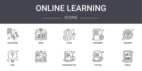 Concepto Aprendizaje Línea Iconos Línea Conjunto Contiene Iconos Utilizables Para — Archivo Imágenes Vectoriales