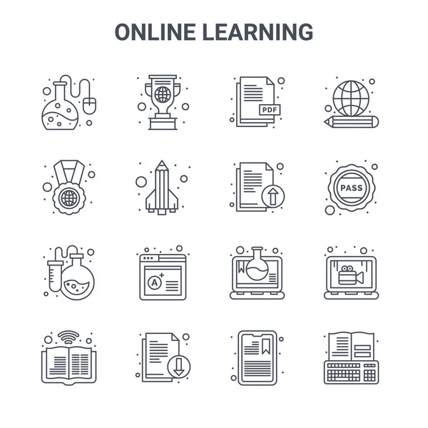 Set Online Learning Concept Vector Line Icons 64X64 Thin Stroke — Stock Vector