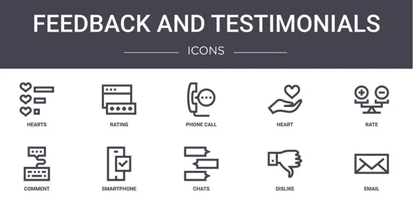 Feedback Testimonios Conjunto Iconos Línea Concepto Contiene Iconos Utilizables Para — Vector de stock