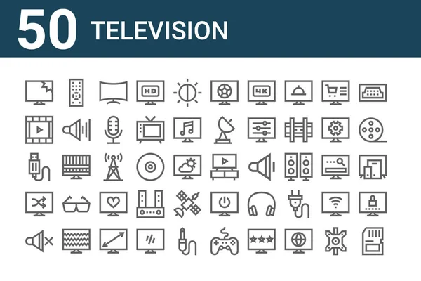 Zestaw Ikon Telewizyjnych Zarys Ikon Cienkich Linii Takich Jak Karta — Wektor stockowy