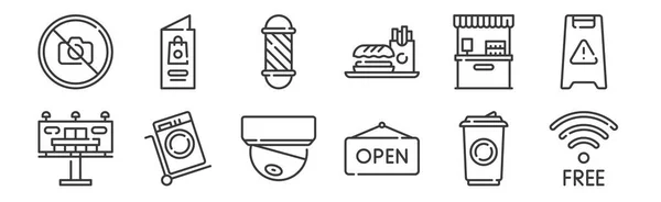 Наборів Іконок Лінійного Торгового Центру Тонкі Контурні Значки Такі Відкритий — стоковий вектор