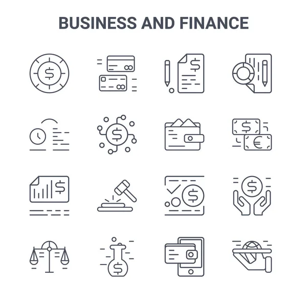 一组16个业务和财务概念向量行图标 64X64细笔划图标 如前置卡 货币兑换 数字钱包 — 图库矢量图片