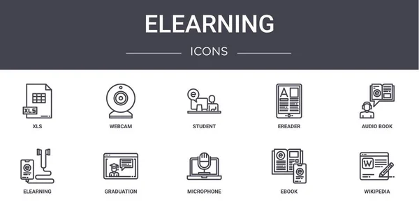 Elearning Concept Line Icons Set Contiene Iconos Utilizables Para Web — Vector de stock