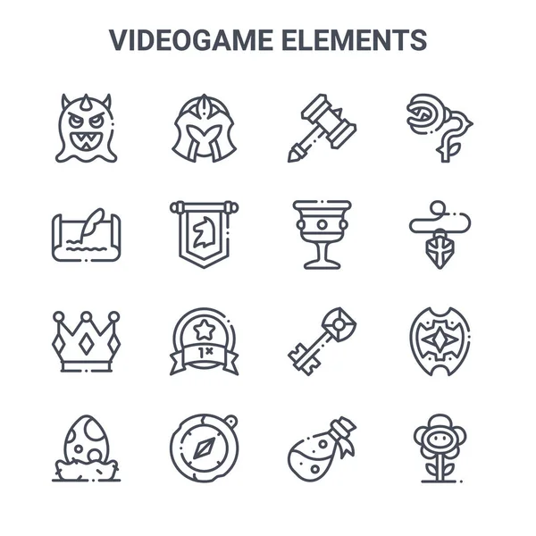 Set Videogame Elements Concept Vector Line Icons 64X64 Thin Stroke — Stock Vector