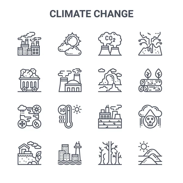 Ensemble Icônes Vectorielles Concept Changement Climatique 64X64 Icônes Fine Course — Image vectorielle