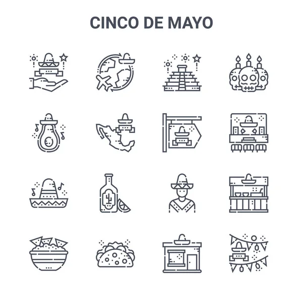 Conjunto Cinco Mayo Iconos Línea Vectorial Concepto 64X64 Iconos Trazos — Vector de stock