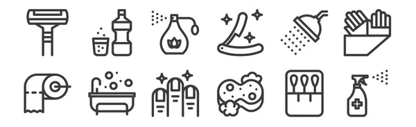 Conjunto Iconos Lineales Higiene Personal Iconos Delgados Como Spray Limpieza — Vector de stock