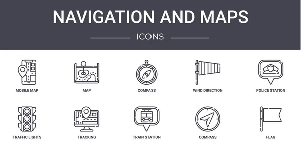 Navigační Mapové Ikony Konceptů Nastaveny Obsahuje Ikony Použitelné Pro Web — Stockový vektor