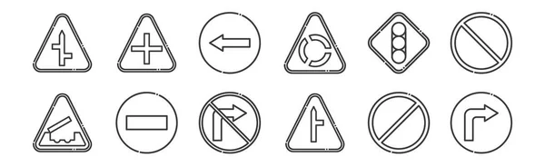 Set Linear Signaling Icons Thin Outline Icons Turn Right Intersection — Stock Vector