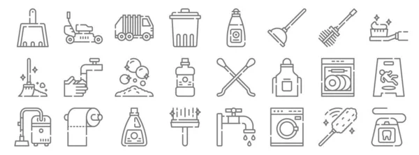 Reinigungslinien Symbole Lineares Set Qualitätsvektorleitungsset Wie Zahnseide Waschmaschine Scheibenwischer Staubsauger — Stockvektor