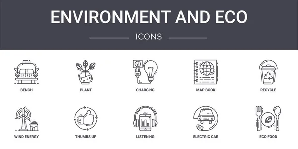 Окружающая Среда Эко Концепт Линии Иконки Набор Содержит Значки Используемые — стоковый вектор