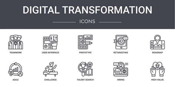 Conjunto Iconos Línea Concepto Transformación Digital Contiene Iconos Utilizables Para — Vector de stock