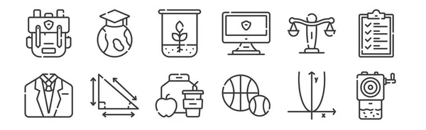 Set Linear Academy Icons Thin Outline Icons Sharpener Sports Trigonometry — Stock Vector