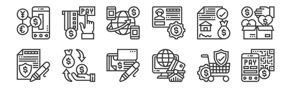 Set Linear Payment Element Icons Thin Outline Icons Code Scan — Stock Vector
