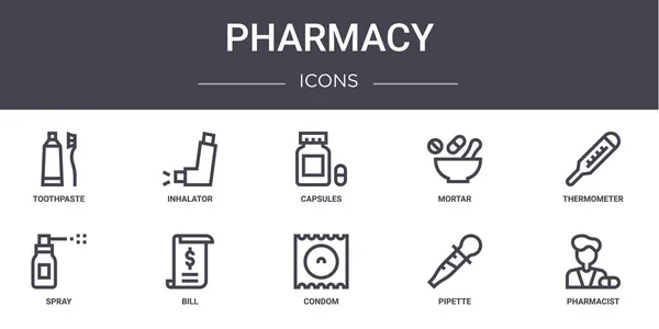 Concepto Farmacia Conjunto Iconos Línea Contiene Iconos Utilizables Para Web — Archivo Imágenes Vectoriales