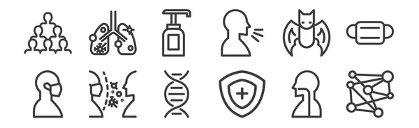 Jeux Icônes Linéaires Coronavirus Icônes Contour Mince Tels Que Molécule — Image vectorielle