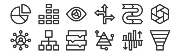 Conjunto Iconos Delgados Como Embudo Infografía Estructura Jerárquica Flecha Visualización — Vector de stock