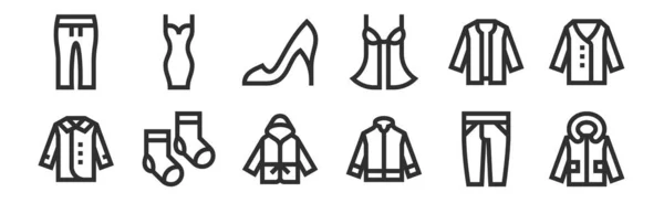 Conjunto Iconos Contorno Delgado Como Chaqueta Chaqueta Calcetines Cárdigan Tacones — Vector de stock