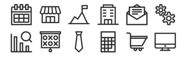 Jeu Icônes Contour Mince Tels Que Ordinateur Calculatrice Stratégie Lettre — Image vectorielle