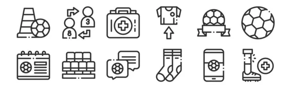 Набір Тонких Контурів Іконок Таких Нога Шкарпетки Сидіння Футбол Аптечка — стоковий вектор