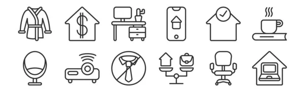 Ensemble Icônes Contour Mince Telles Que Maison Équilibre Projecteur Maison — Image vectorielle