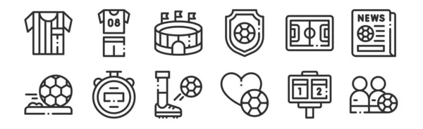 Σύνολο Λεπτά Εικονίδια Περίγραμμα Όπως Παίκτες Ποδόσφαιρο Χρονόμετρο Ποδόσφαιρο Γήπεδο — Διανυσματικό Αρχείο