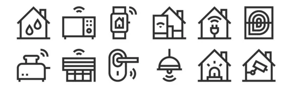 Ensemble Icônes Contour Mince Tels Que Cctv Lumières Rideau Intelligent — Image vectorielle