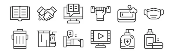 Jeu Icônes Contour Minces Telles Que Détergent Regarder Film Douche — Image vectorielle