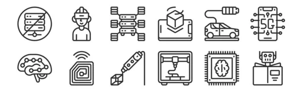 Conjunto Iconos Delgados Del Contorno Tales Como Aprendizaje Automático Impresora — Vector de stock