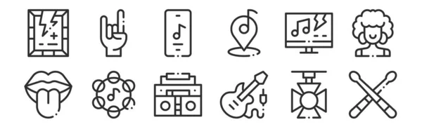 Set Thin Outline Icons Drumstick Electronic Tambourine Show Music App — Stock Vector