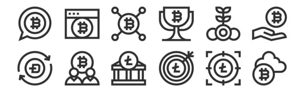 Uppsättning Tunna Konturikoner Såsom Cryptocurrency Mål Bitcoin Bitcoin Bitcoin Webbläsare — Stock vektor