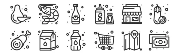 Set Thin Outline Icons Money Cart Milk Box Shopping Store — Stock Vector