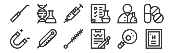 Jeu Icônes Contour Minces Telles Que Tableau Périodique Analyse Thermomètre — Image vectorielle