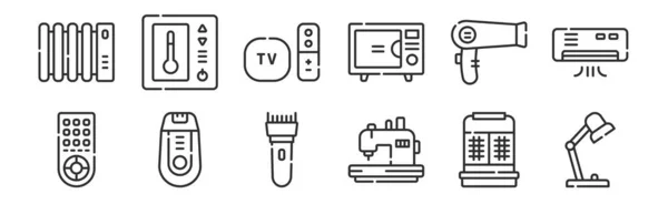 Conjunto Iconos Delgados Como Lámpara Escritorio Máquina Coser Maquinilla Afeitar — Archivo Imágenes Vectoriales